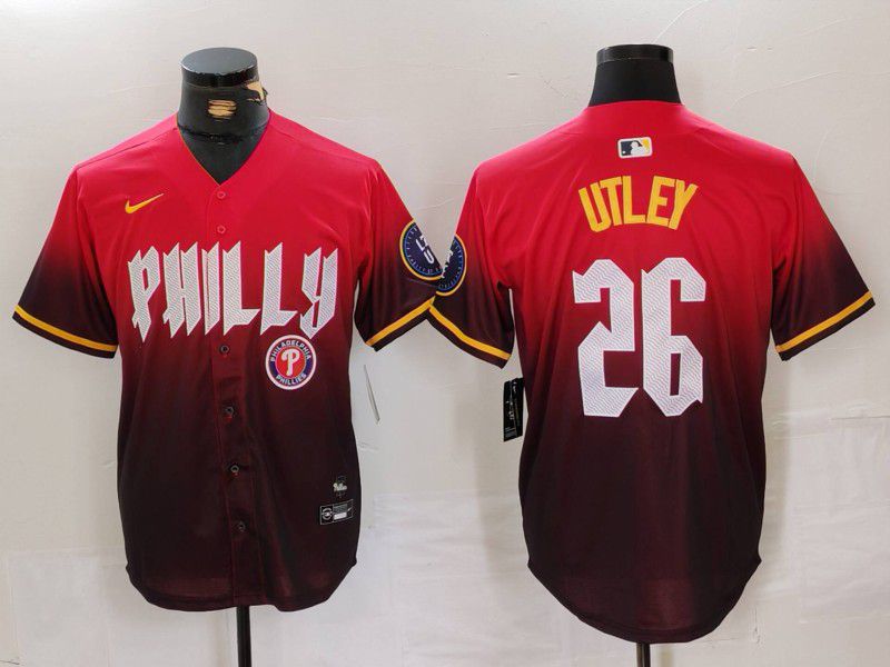 Men Philadelphia Phillies #26 Utley Red City Edition 2024 Nike MLB Jersey style 4
